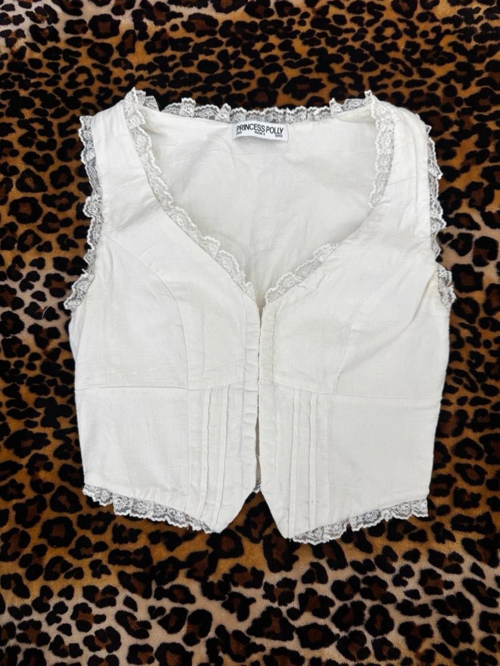 Princess Polly Cream Lace-Trim Sleeveless Bodysuit Top